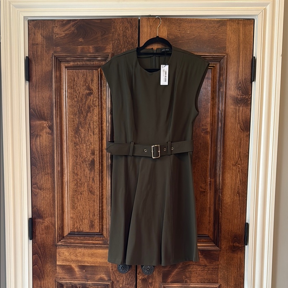 NWT Karen Millen Ponte Olive Green Belted Dress